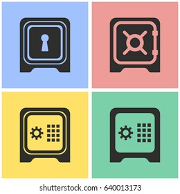 Safe vector icons set. Black illustration isolated for graphic and web design.