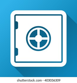 Safe vector toolbar icon for software design. Style is a white symbol on a square blue background with gradient long shadow.