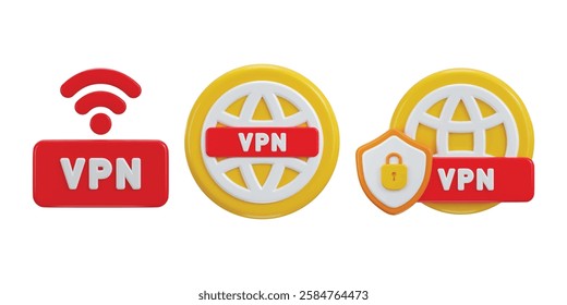 Safe VPN icon with wifi icon set concept of internet security icon 3d render