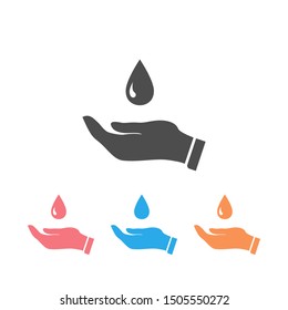 Safe water logo, water drop and hand icon set. Vector