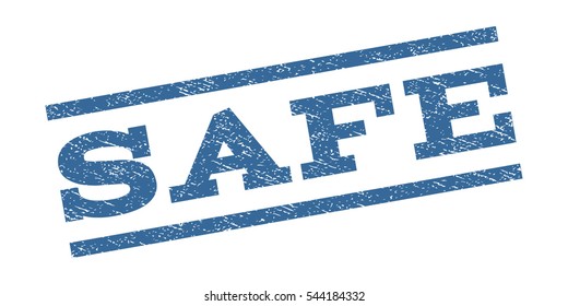 Safe watermark stamp. Text tag between parallel lines with grunge design style. Rubber seal stamp with dirty texture. Vector cobalt blue color ink imprint on a white background.