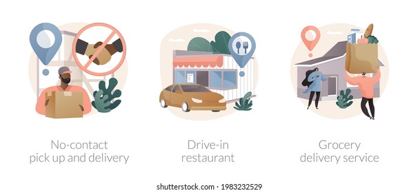 Safe way to get food and essentials abstract concept vector illustrations.