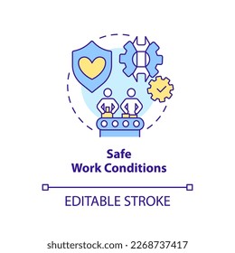 Safe work conditions concept icon. Employees safety. Private sector regulations abstract idea thin line illustration. Isolated outline drawing. Editable stroke. Arial, Myriad Pro-Bold fonts used