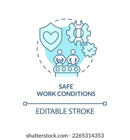 Safe work conditions turquoise concept icon. Private sector regulations abstract idea thin line illustration. Isolated outline drawing. Editable stroke. Arial, Myriad Pro-Bold fonts used