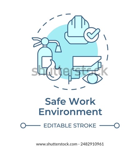 Safe work environment soft blue concept icon. Business surveillance system. Safety equipment. Round shape line illustration. Abstract idea. Graphic design. Easy to use in infographic, presentation