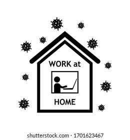 Safe work From Home. Vector illustration in black