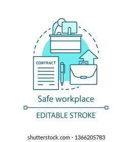 Safe workplace concept icon. Labor rights protection idea thin line illustration. Occupational safety contract. Collective bargaining. Job insurance. Vector isolated outline drawing. Editable stroke