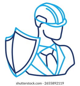 Safe Workplace icon represented by worker wearing safety helmet Dual Line style.