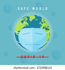 Safe world. World put medical mask to fight against coronavirus or covid-19. Vector illustration.