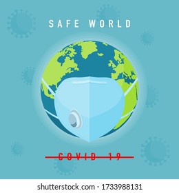Safe world. World put medical mask to fight against coronavirus or covid-19. Vector illustration.