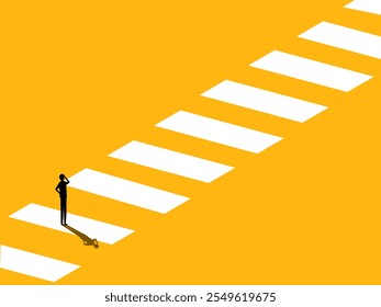 Ruta de la zona segura. Hombre de negocios en el paso de peatones. Vector
