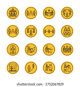 zona segura e icono de distanciamiento social sobre fondo blanco, estilo de silueta de bloque, ilustración vectorial
