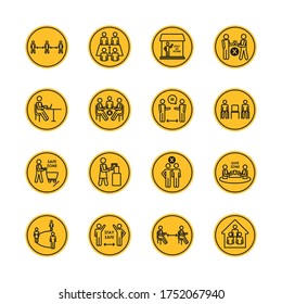 safe zone and social distancing icon set over white background, block silhouette style, vector illustration
