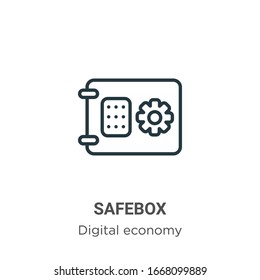 Safebox outline vector icon. Thin line black safebox icon, flat vector simple element illustration from editable digital economy concept isolated stroke on white background