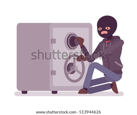 Safecracker cracking a safe ineffectually manipulating the lock to get the right combination open the safe. Cartoon vector flat-style concept illustration