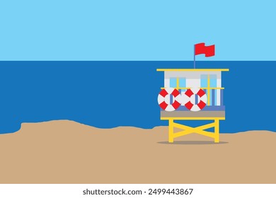 Safeguard hut in the beach. wallpaper. free space for text. copy space. blank.