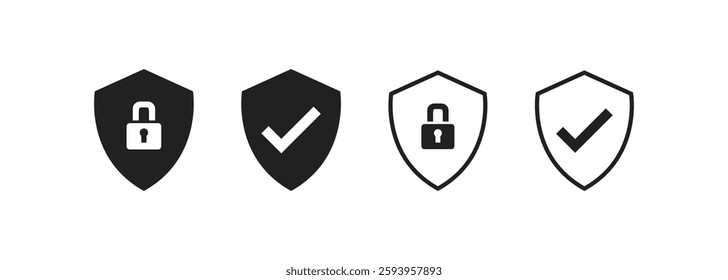 Safeguard, shield guard icon vector. Lock security safety sign with checkmark and padlock symbol