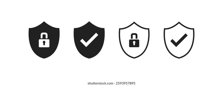 Safeguard, shield guard icon vector. Lock security safety sign with checkmark and padlock symbol