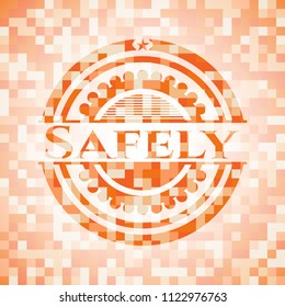Safely abstract orange mosaic emblem