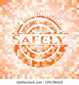 Safely abstract orange mosaic emblem