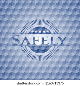Safely blue emblem with geometric background.