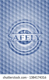 Safely blue emblem with geometric background. Vector Illustration. Detailed.