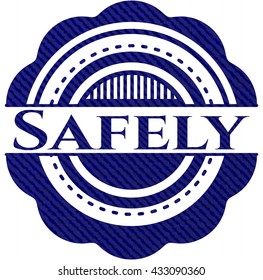 Sicheres Emblem mit denim-hochwertigem Hintergrund
