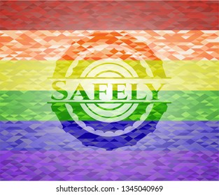 Safely emblem on mosaic background with the colors of the LGBT flag
