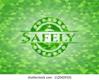 Safely green emblem. Mosaic background