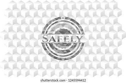 Safely grey badge with geometric cube white background
