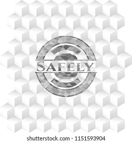 Safely grey emblem. Retro with geometric cube white background