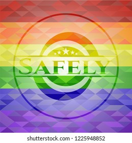 Safely on mosaic background with the colors of the LGBT flag