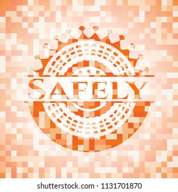 Safely orange mosaic emblem with background