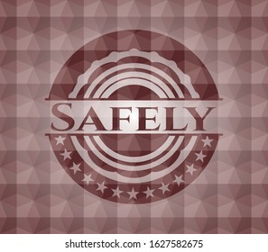 Safely red seamless emblem or badge with abstract geometric polygonal pattern background.