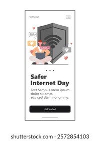 Safer Internet Day. Safer gray Shield. Cyber security. Data Protection. Web design and mobile template. Vector Not AI generated