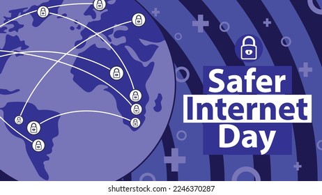 Safer Internet Day vector banner design celebrated every year on February. Safer internet day Background with globe, lock icon, geometric shapes and vibrant colors. tech internet banner.