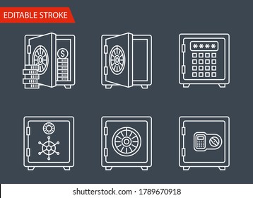 Safes Icons Set. Thin Line Vector Illustration - Adjust stroke weight - Expand to any Size - Easy Change Colour - Editable Stroke
