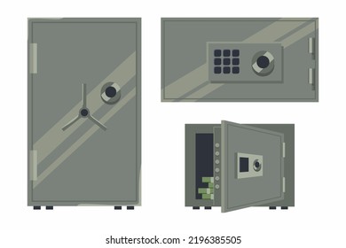 Safes vector cartoon set isolated on a white background.