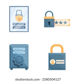 Safety access icons set cartoon vector. Security of personal data. Cybersecurity concept