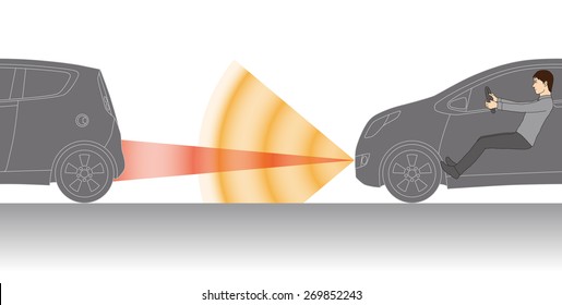 safety autonomous car and male driver, vector illustration