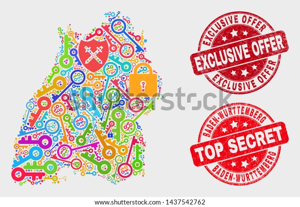 Safety Badenwurttemberg Land Map Seals Red Stock Vector Royalty Free