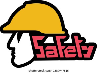 Safety badge with construction worker face and safety helmet