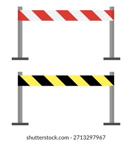 Conjunto de barrera de seguridad aislado en blanco. Barricadas de advertencia con rayas rojas y amarillas para su uso en infografías, materiales de capacitación, imágenes de planificación urbana. Ilustración vectorial minimalista
