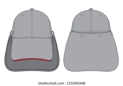 Safety Baseball Cap With UV Protection Cover Neck Design Vector.