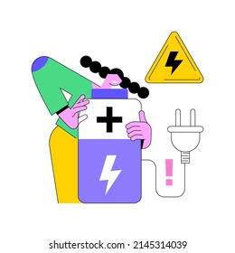 Safety battery abstract concept vector illustration. Charging safety, protected energy device, smartphone battery safe use and recycling, explosion hazard, non-rechargeable abstract metaphor.