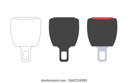 Safety belt buckler. Car Extension Seat Belt icons. Outline and filled illustration. Automobile security equipment. Vector