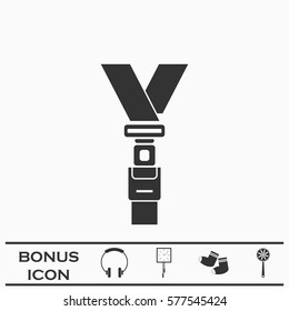 Safety belt icon flat. Black pictogram on white background. Vector illustration symbol and bonus button