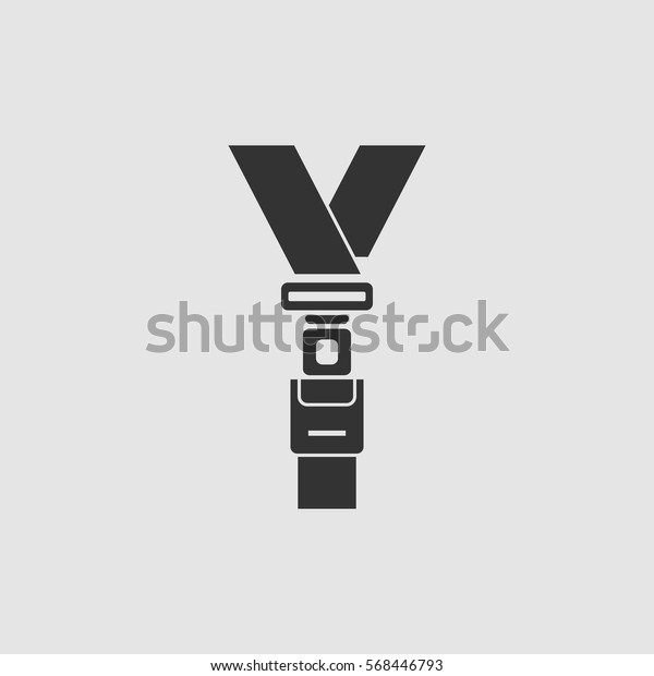 Safety belt icon flat. Black\
pictogram on grey background. Vector illustration\
symbol