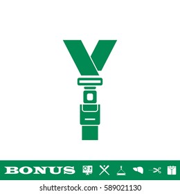 Safety belt icon flat. Green pictogram on white background. Vector illustration symbol and bonus button