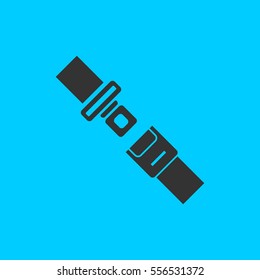 Safety belt icon flat. Simple vector black pictogram on blue background